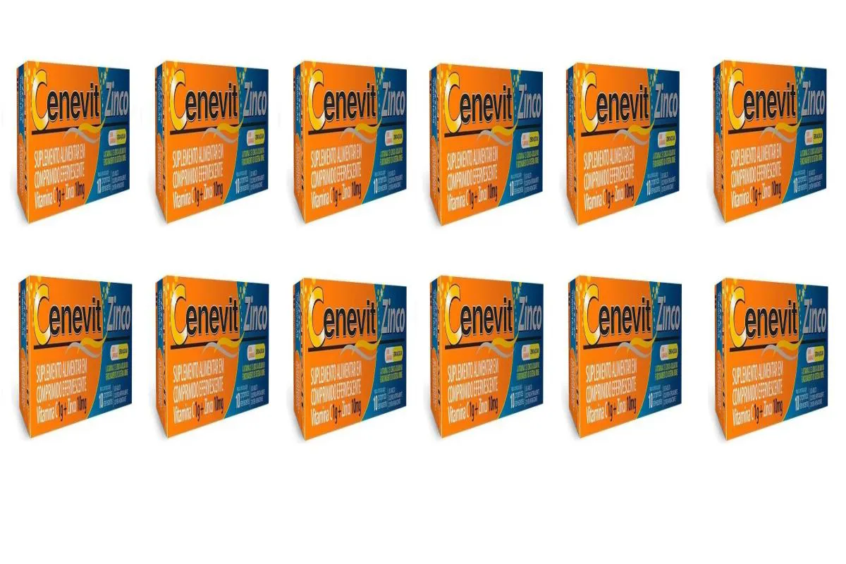 Kit 12 Vitamina C e Zinco Cenevit Zinco Sabor Laranja 10Comp