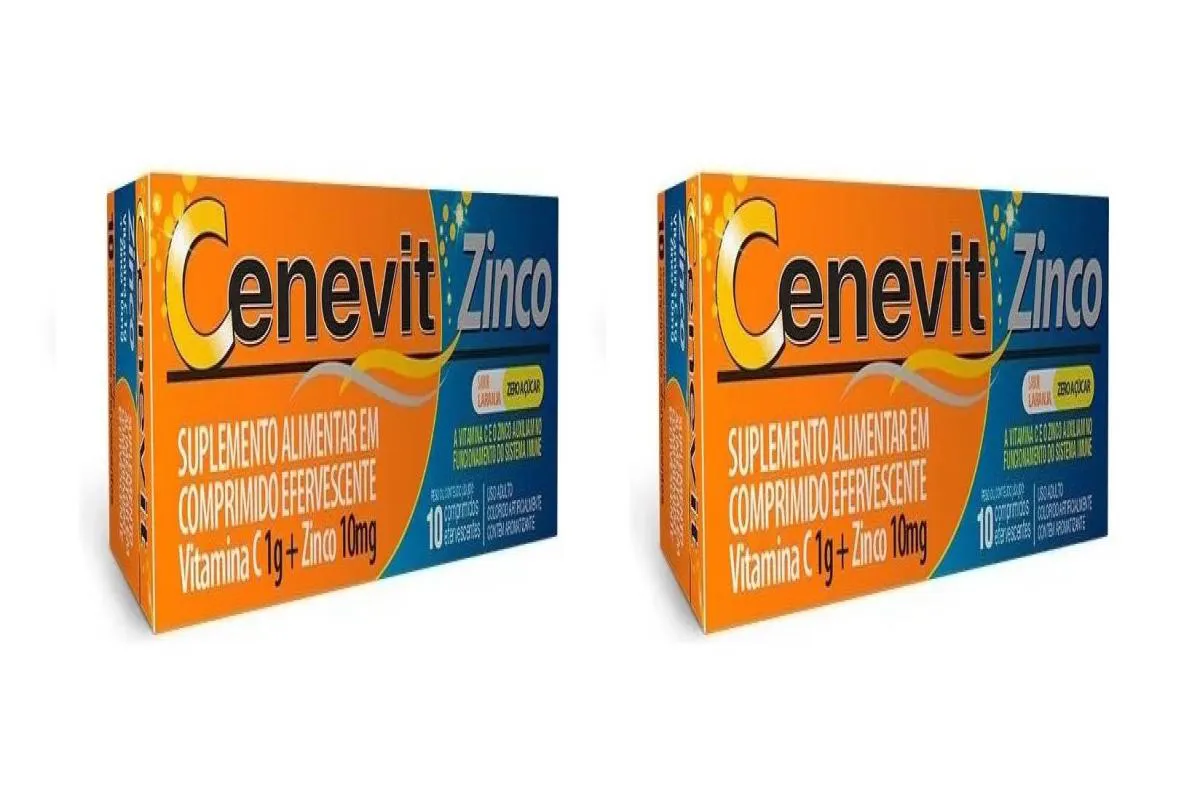 Kit 2 Vitamina C e Zinco Cenevit Zinco Sabor Laranja 10Comps