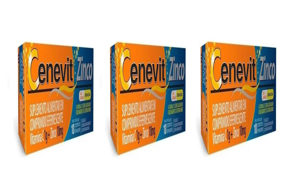 Kit 3 Vitamina C e Zinco Cenevit Zinco Sabor Laranja 10Comps