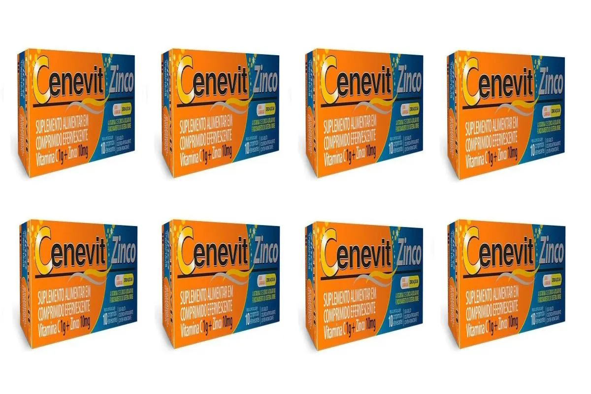 Kit 8 Vitamina C e Zinco Cenevit Zinco Sabor Laranja 10Comps