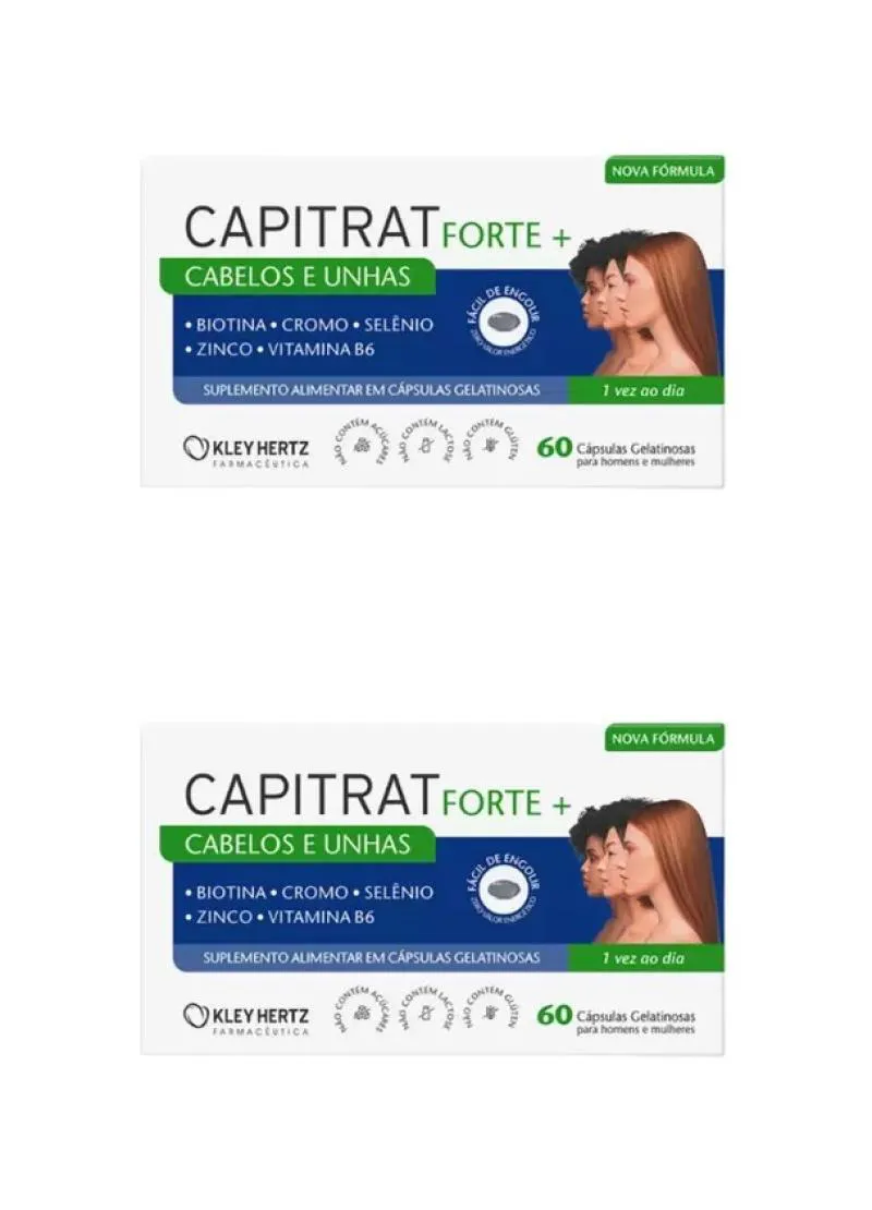 Kit 2 Suplemento Capitrat Forte+ Cabelo Unhas Vitaminas 60Cp