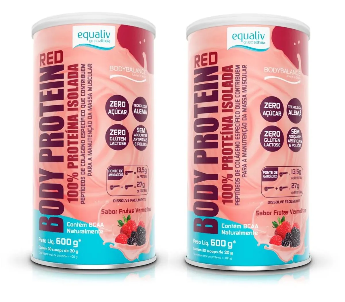 Kit 2 Body Protein Red Equaliv Proteína Colágeno Bcaa 600g