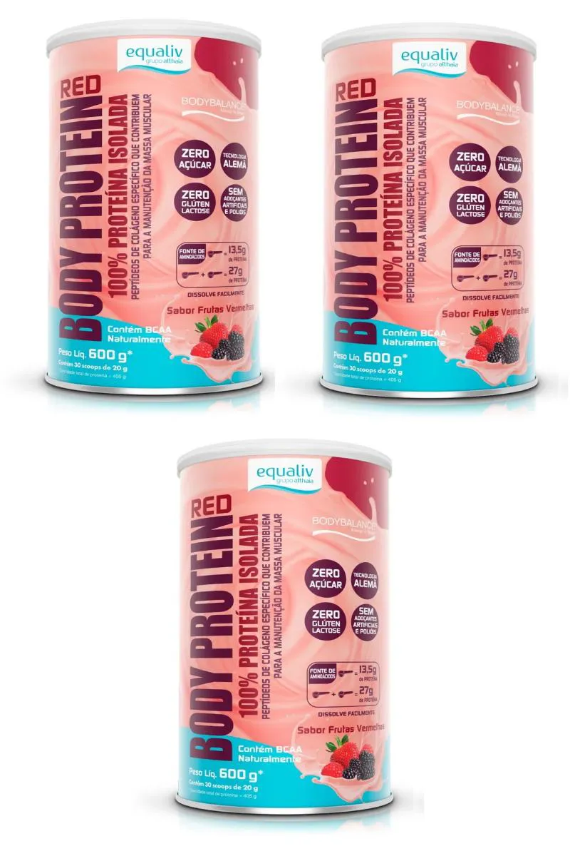 Kit 3 Body Protein Red Equaliv Proteína Colágeno Bcaa 600g