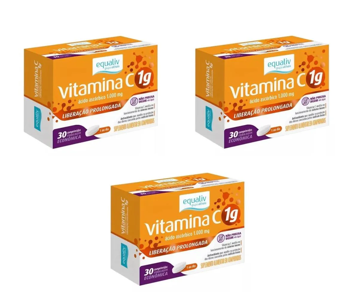 Kit 3 Vitamina C Ácido Ascórbico Equaliv 1g 30Comps