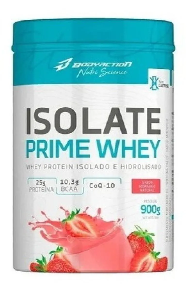 Whey Isolate Prime 900g Com Stevia Sezo Lactose Bodyaction Morango