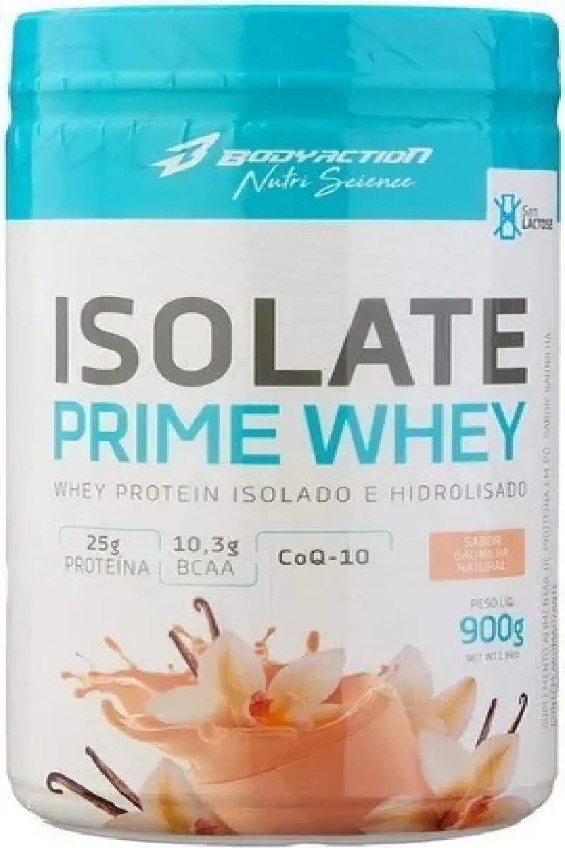 Whey Isolate Prime 900g Com Stevia Sezo Lactose Bodyaction Baunilha