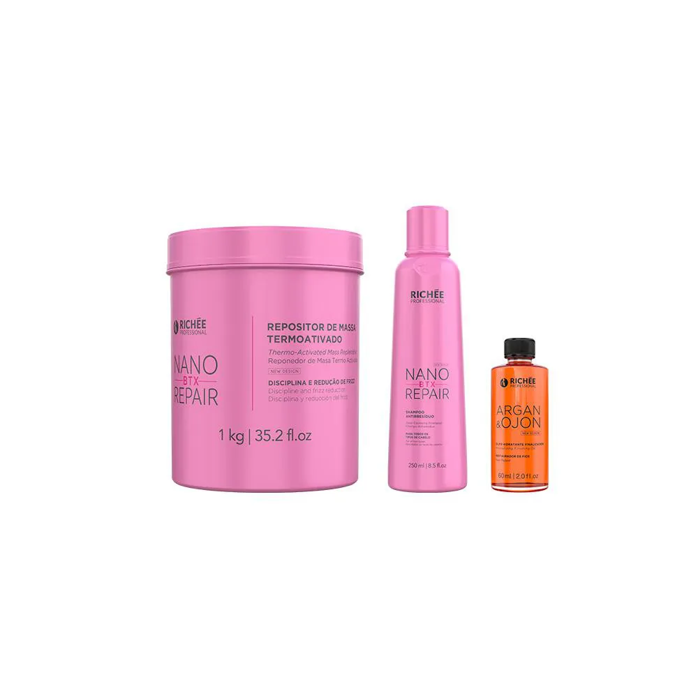 Nanobtx Repair Kit Tratamento Repositor de Massa 1Kg + Argan e Ojon Oil + Shampoo Anti-resíduos