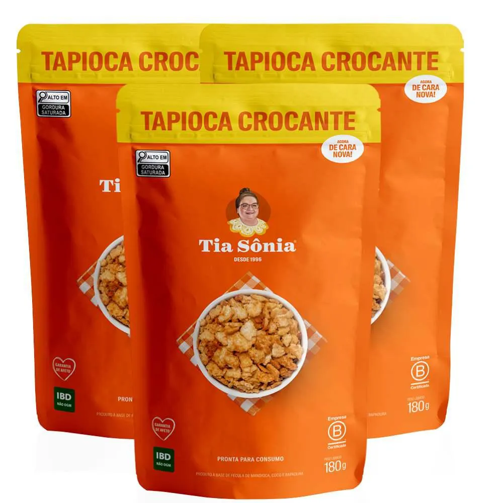 Kit 3 Tapioca Crocante Granola Rapadura 180g cada Tia Sônia