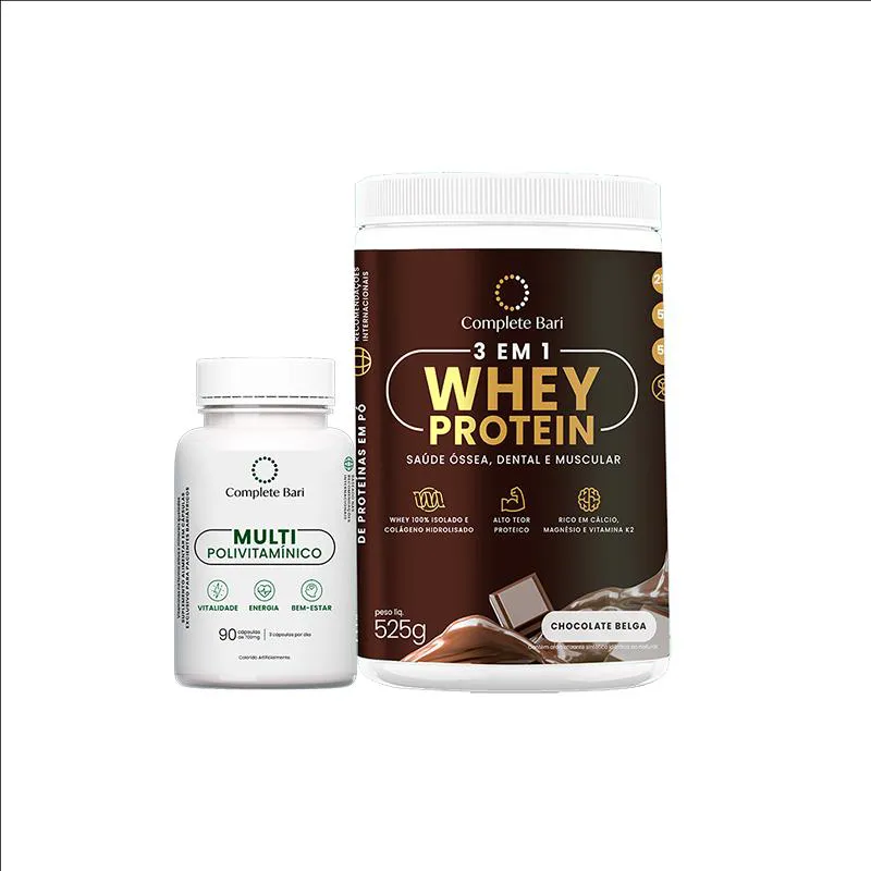 Kit 1 Multi + 1 Whey Isolado Chocolate Belga Complete Bari