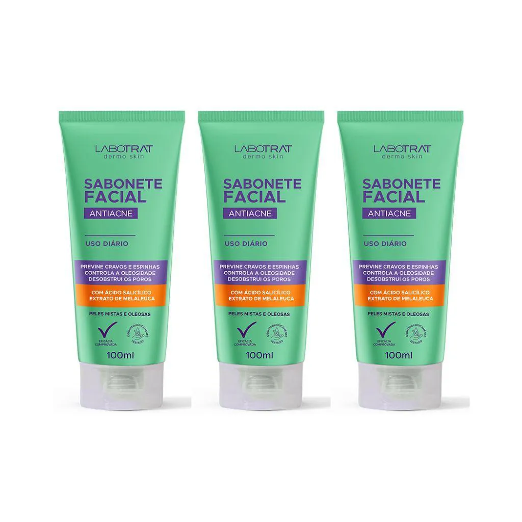 Sabonete Facial Labotrat Liquido 100ml Antiacne - Kit C/ 3un