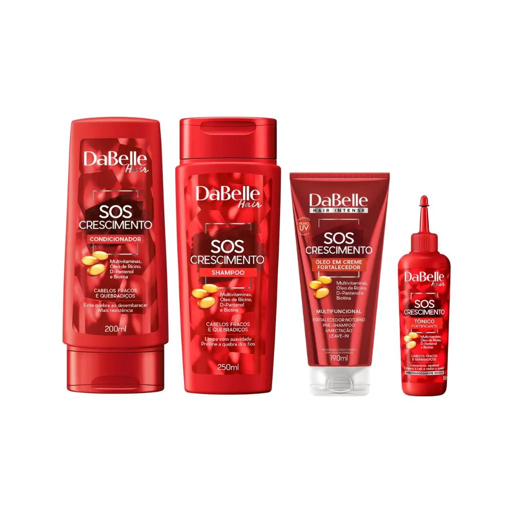 Kit Dabelle Sos Crescimento Shampoo+Cond+Óleo Creme+Tônico