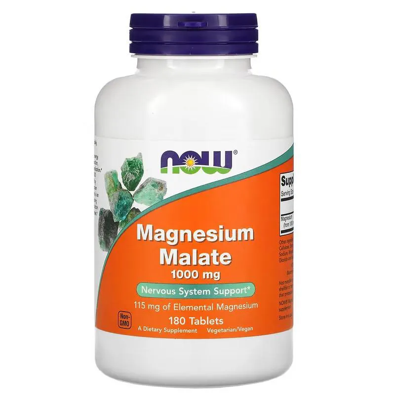 Magnesium Malate Magnésio Dimalato 1000mg 115mg de magnésio elementar 180 tablets Now Foods