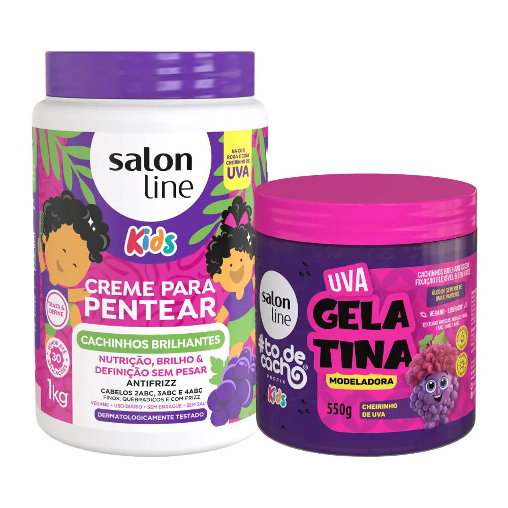 Kit Creme Pentear E Gelatina Cachinhos Cheiro Uva Salon Line
