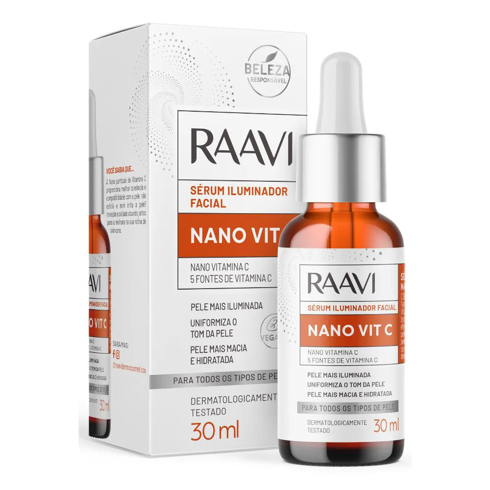 Sérum Facial Iluminador Nano Vitamina C Hidrata Raavi 30ml