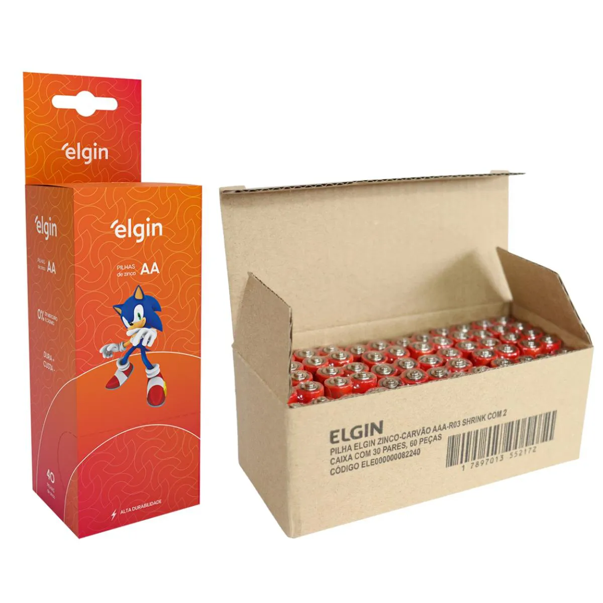 Kit 40 Pilhas AA Pequena E 60 Pilhas AAA Palito Zinco Elgin