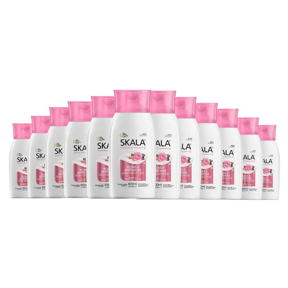 Kit 12 Loção Creme Hidratante Corporal Rosas Amêndoas Skala