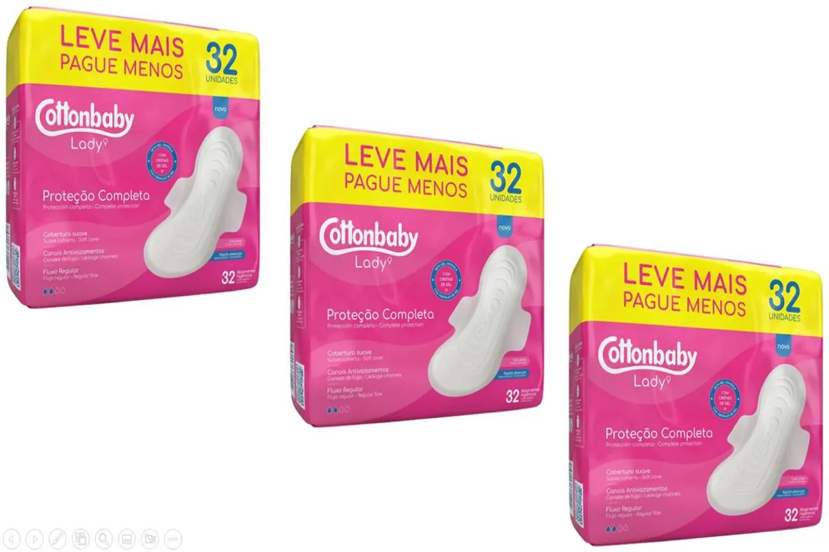 Kit c/ 3un Absorvente Higiênico Cottonbaby Lady c/ abas c/ 32un