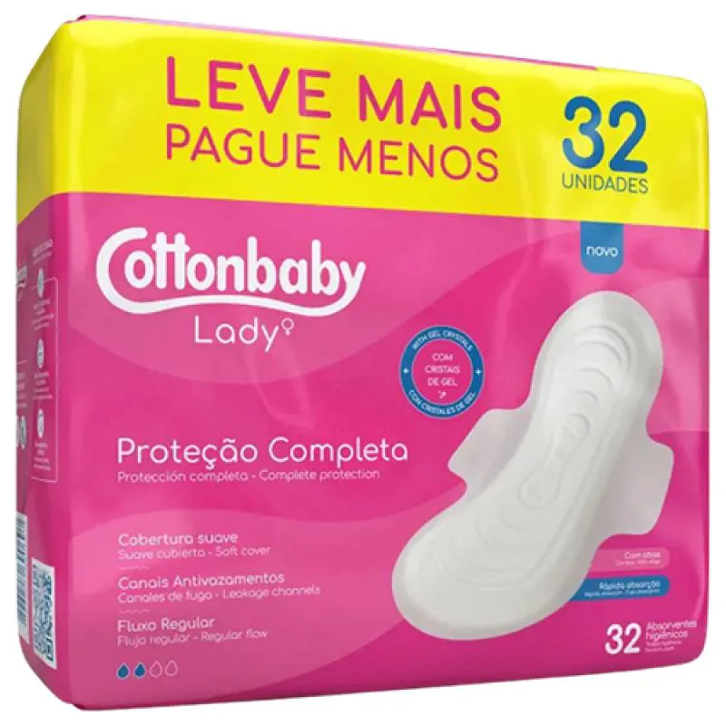 Absorvente Higiênico Cottonbaby Lady c/ abas c/ 32un