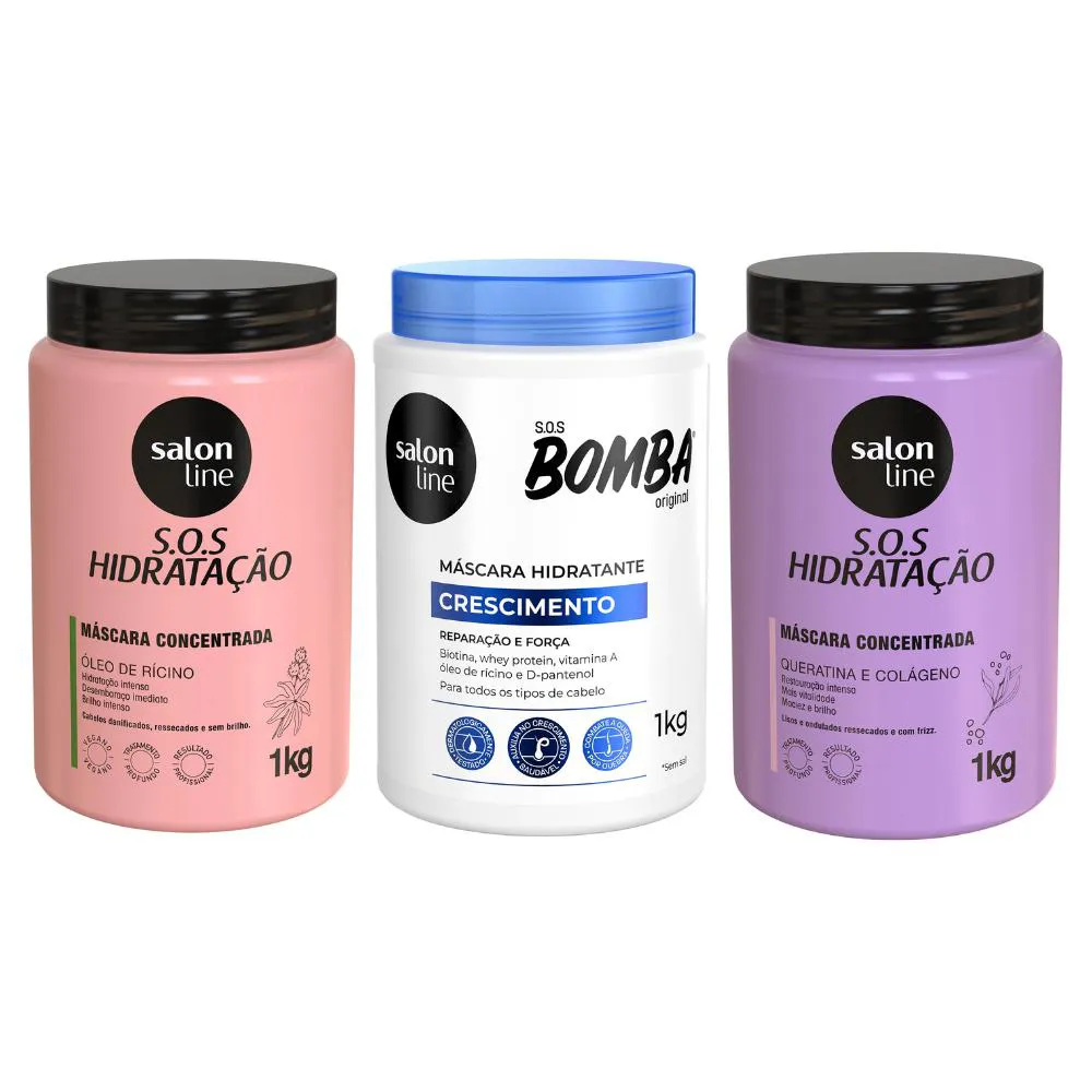 Kit Cronograma Capilar Bomba+Turbinada+Reconstrói Salon Line