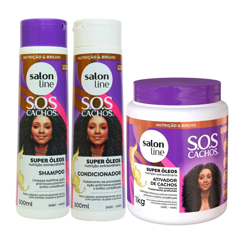 Kit Shampoo Condicionador Ativador Cachos SOS  Salon Line