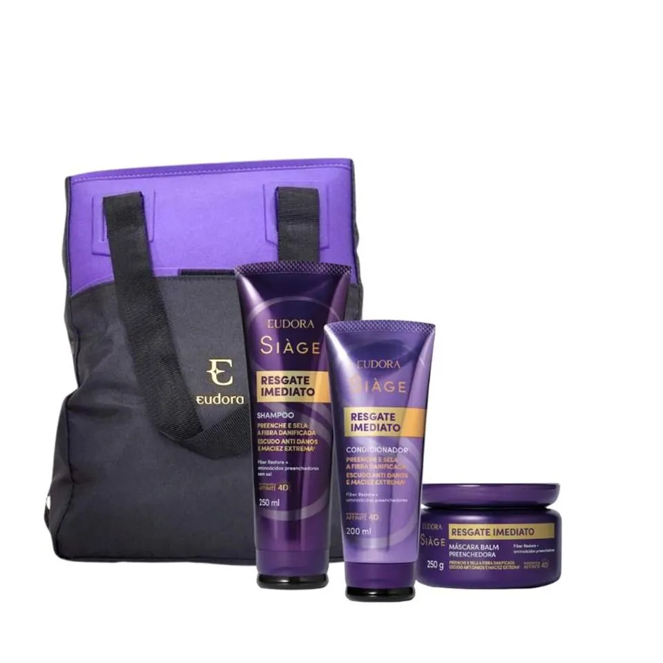 KIT RESGATE IMEDIATO: SHAMPOO + COND + MASC 250G + BOLSA