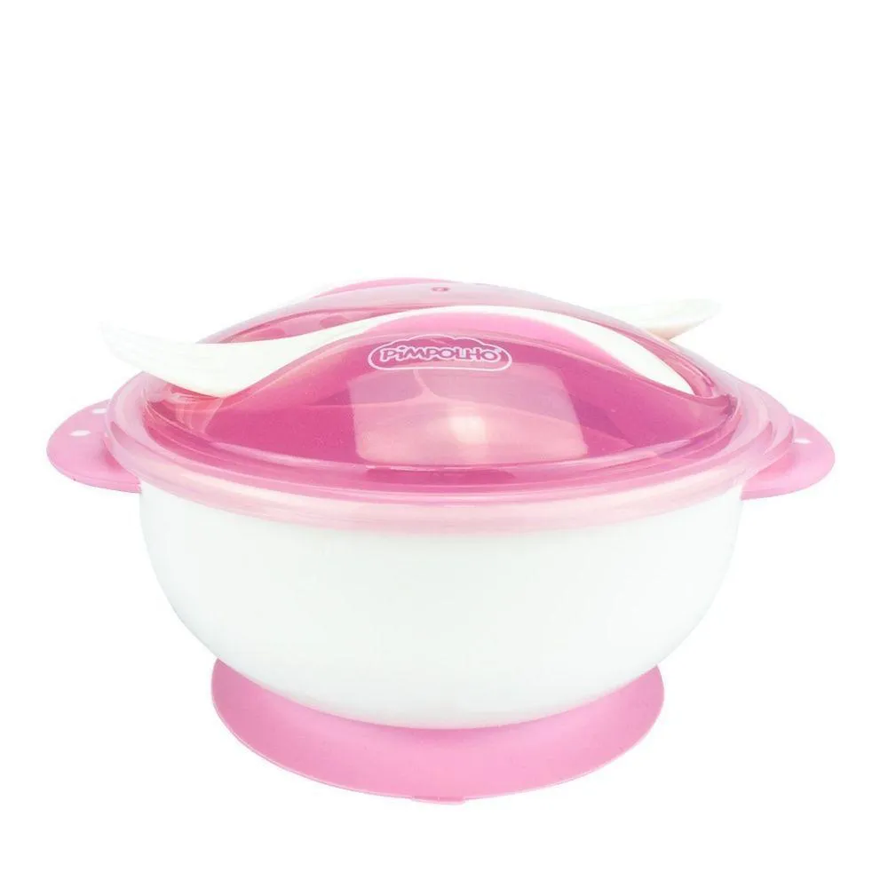 Alimentação Bebê Infantil Criança Prato Divisória Feminino Menina Garfo Colher Bowl Pimpolho Rosa