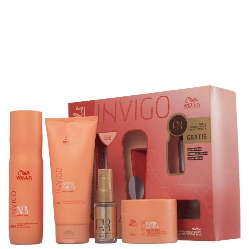 Kit Wella Nutri Essentials - Shampoo 250ml + Condicionador 200ml + Máscara 150ml + óleo Capilar 30ml