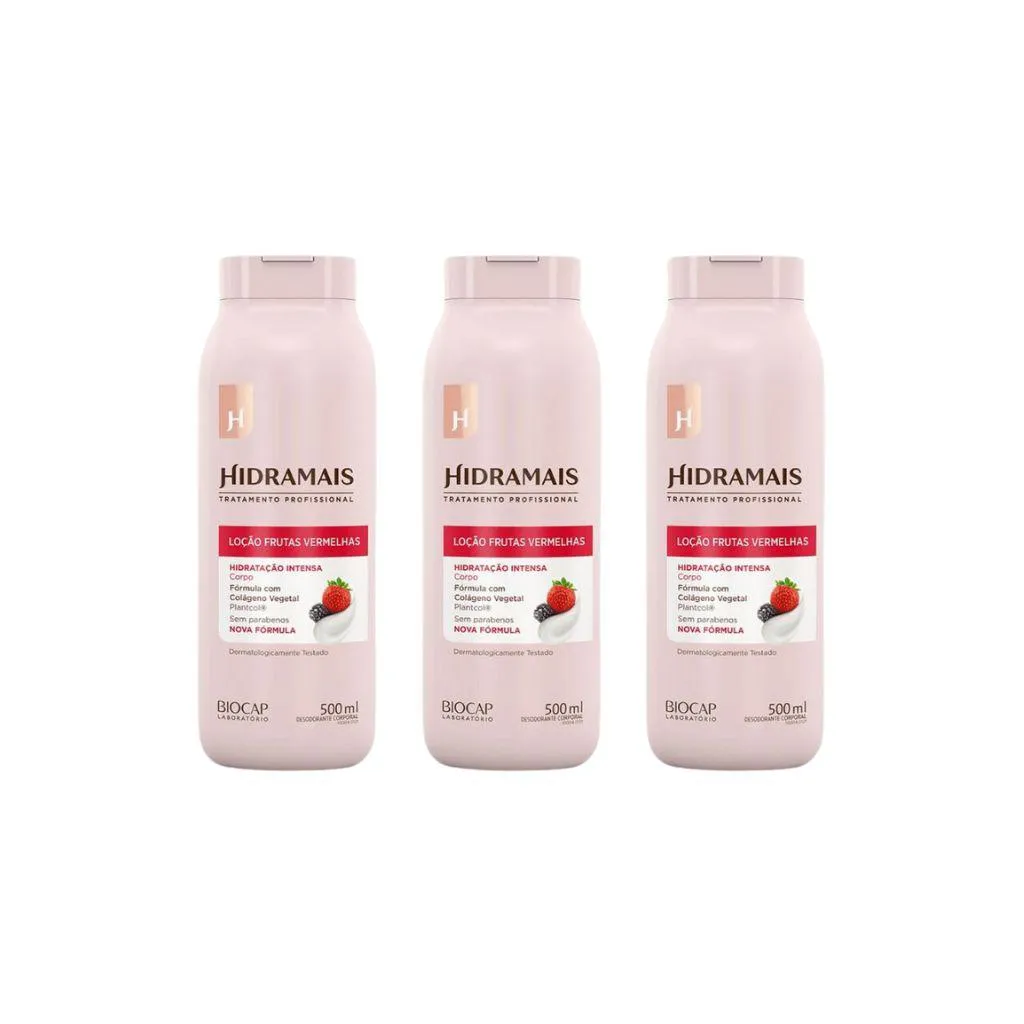Hidratante Corporal Hidramais 500ml Frutas Vermel-Kit C/3un