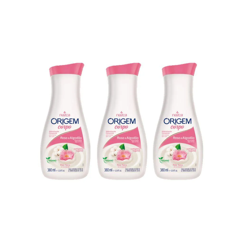 Hidratante Corporal Origem 380ml Rosa Algodao - Kit C/ 3un