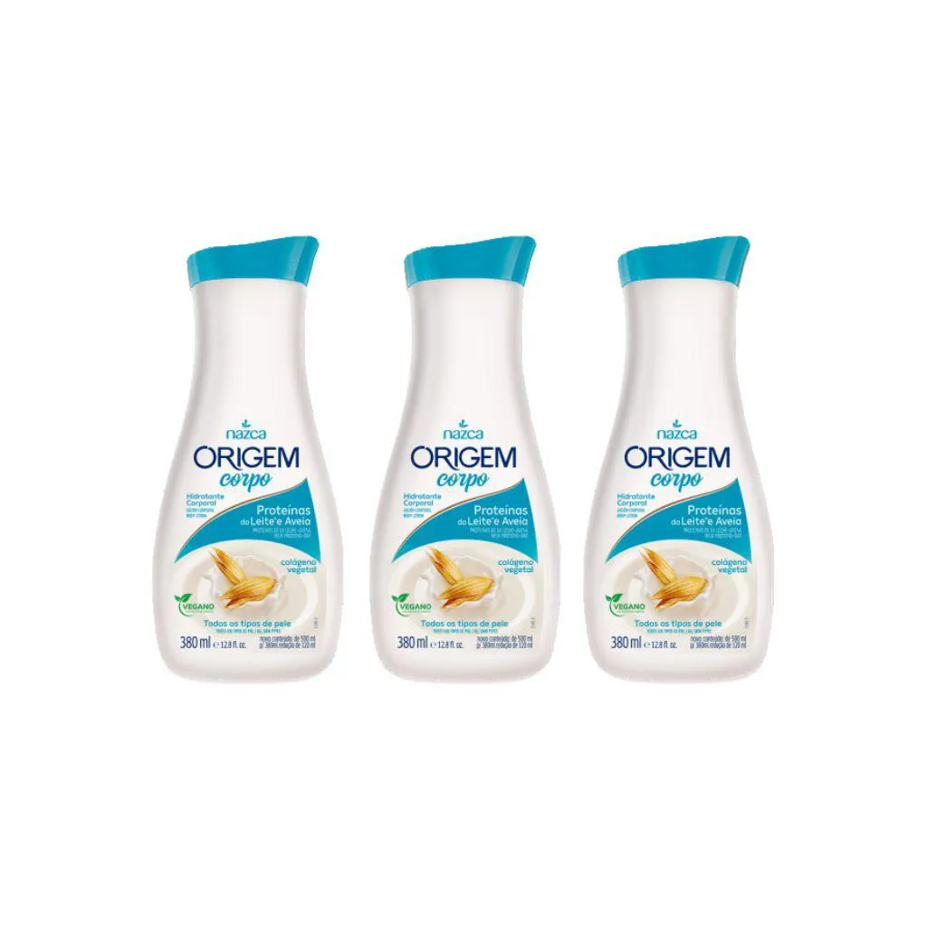 Hidratante Corporal Origem 380ml Prot Leite/Aveia-Kit C/3un
