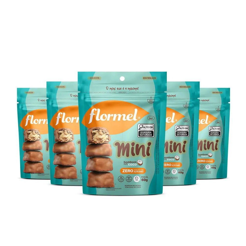 Kit Mini Bombom Com Coco Flormel Zero Açúcar 60G  Com 5 Unidades 