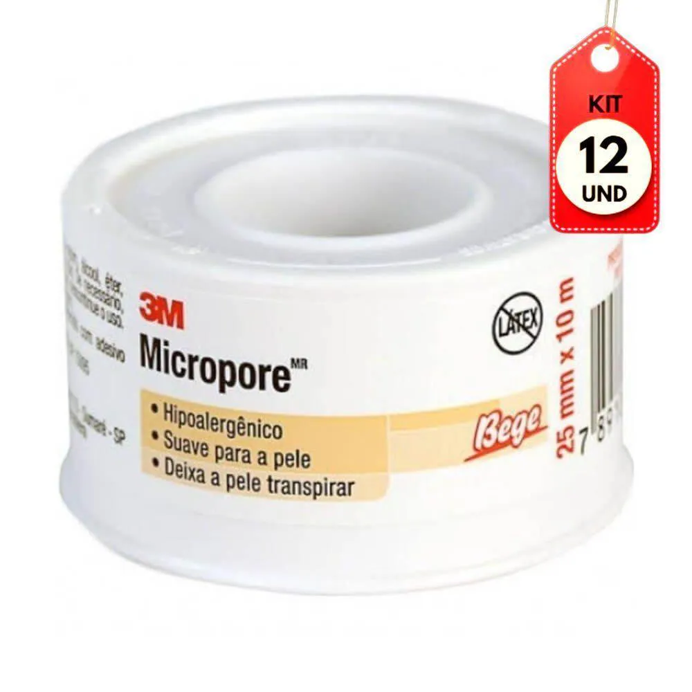 Kit C-12 3m Micropore Hospitalar Bege 25mmx10m