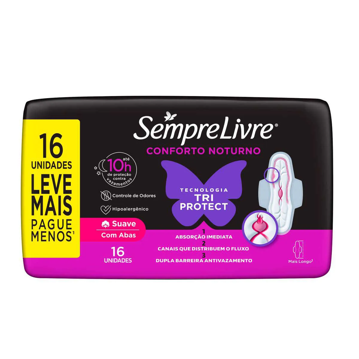 Absorvente Sempre Livre Adapt Cobertura Suave Com Abas com 16 unidades ...