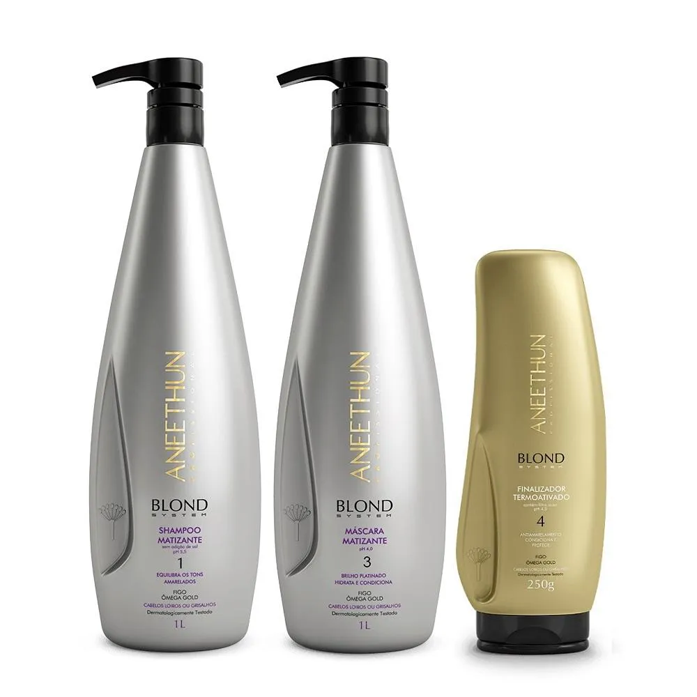 Kit Aneethun Blond System - Shampoo Matizante 1L + Máscara Matizantr 1Kg + Finalizador Termoativado 250g