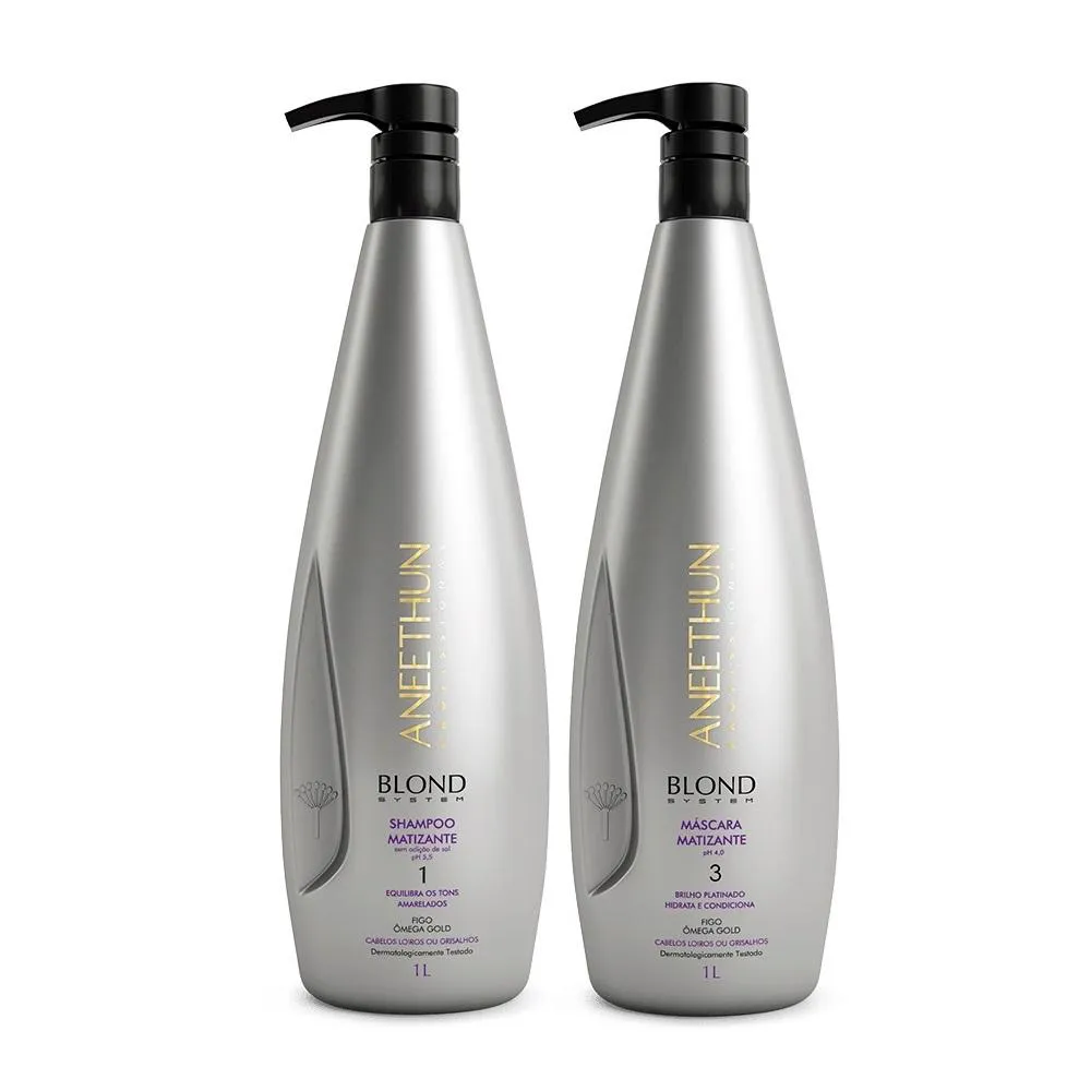 Kit Aneethun Blond System - Shampoo Matizante 1L + Máscara Matizante 1Kg