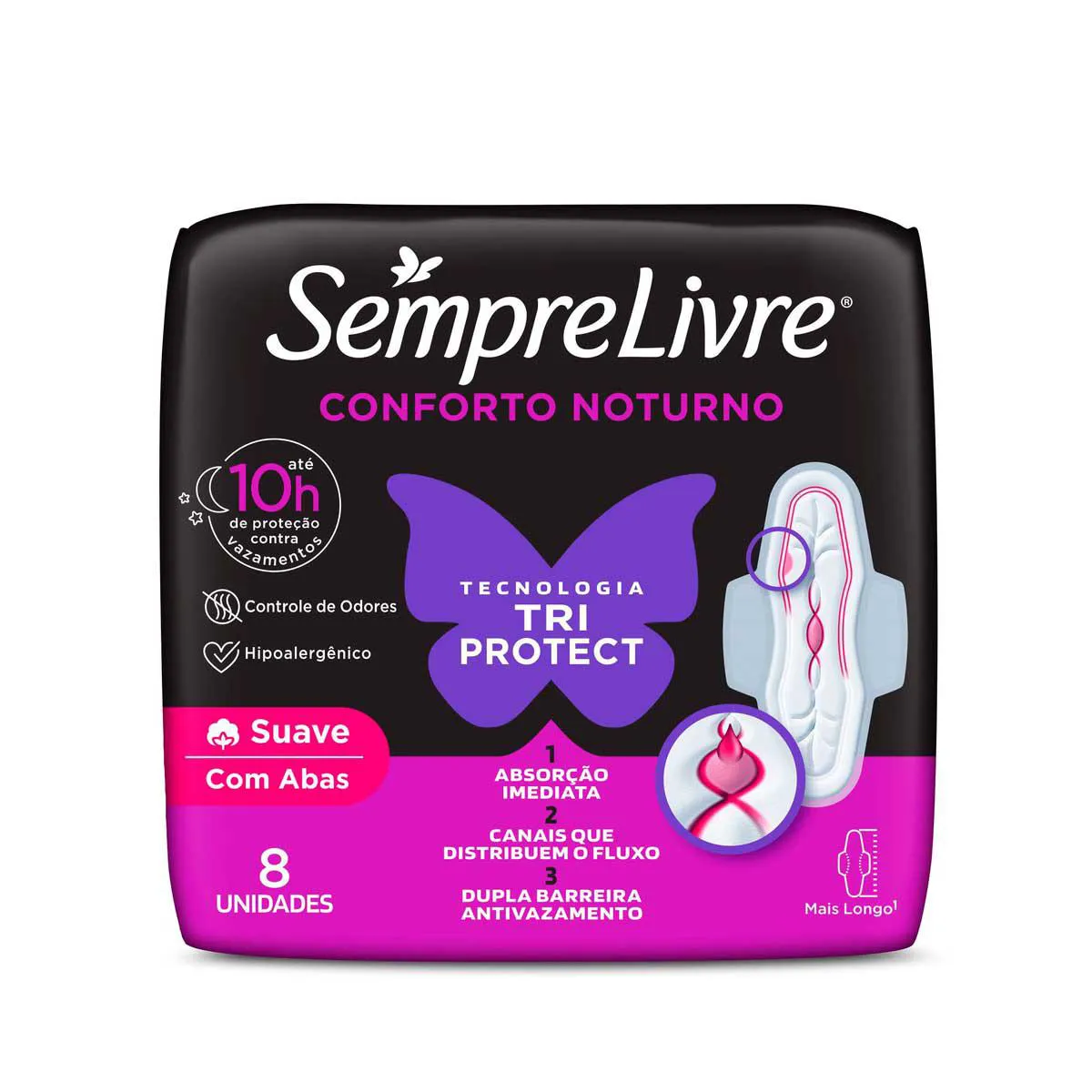Sl Ab ABSORVENTE INTIMUS NOTURNO COBERTURA SUAVE COM ABAS 8 UNIDADES | Droga Raia