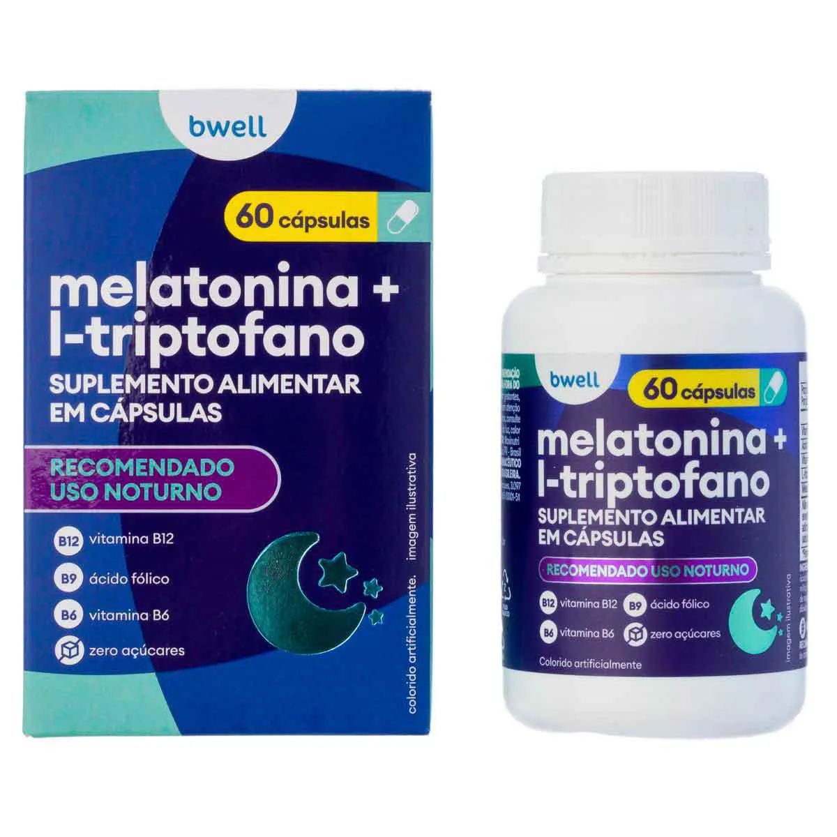 Suplemento Alimentar bwell Melatonina + L-Triptofano com 60 cápsulas