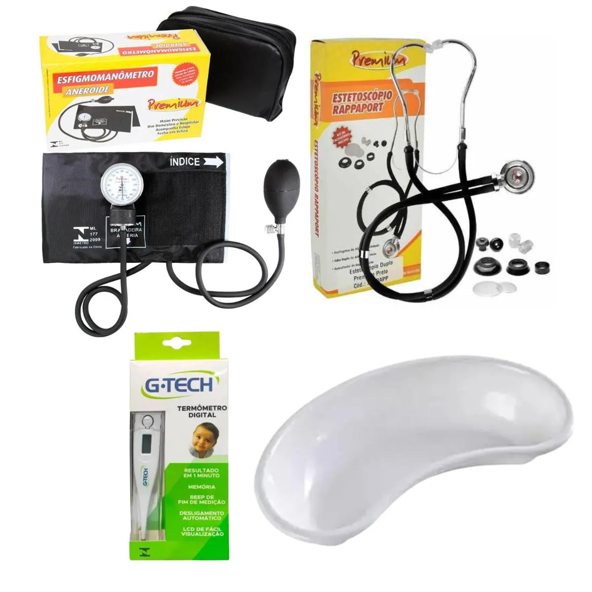 Kit medidor de pressão esteto cuba rim e termômetro Preto