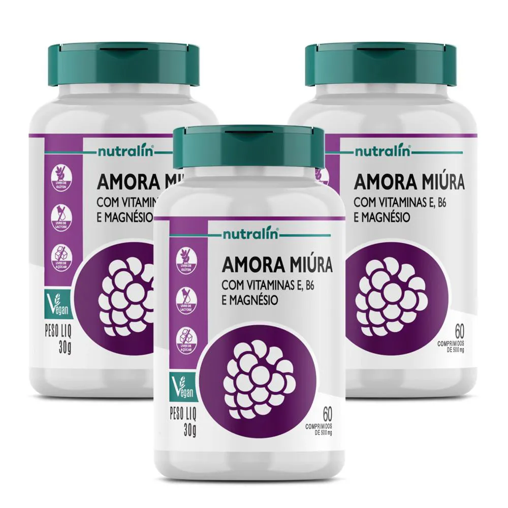 Amora Miura + Vitam E, B6 e Mag 60 Comprimidos Kit com 3 Neutro