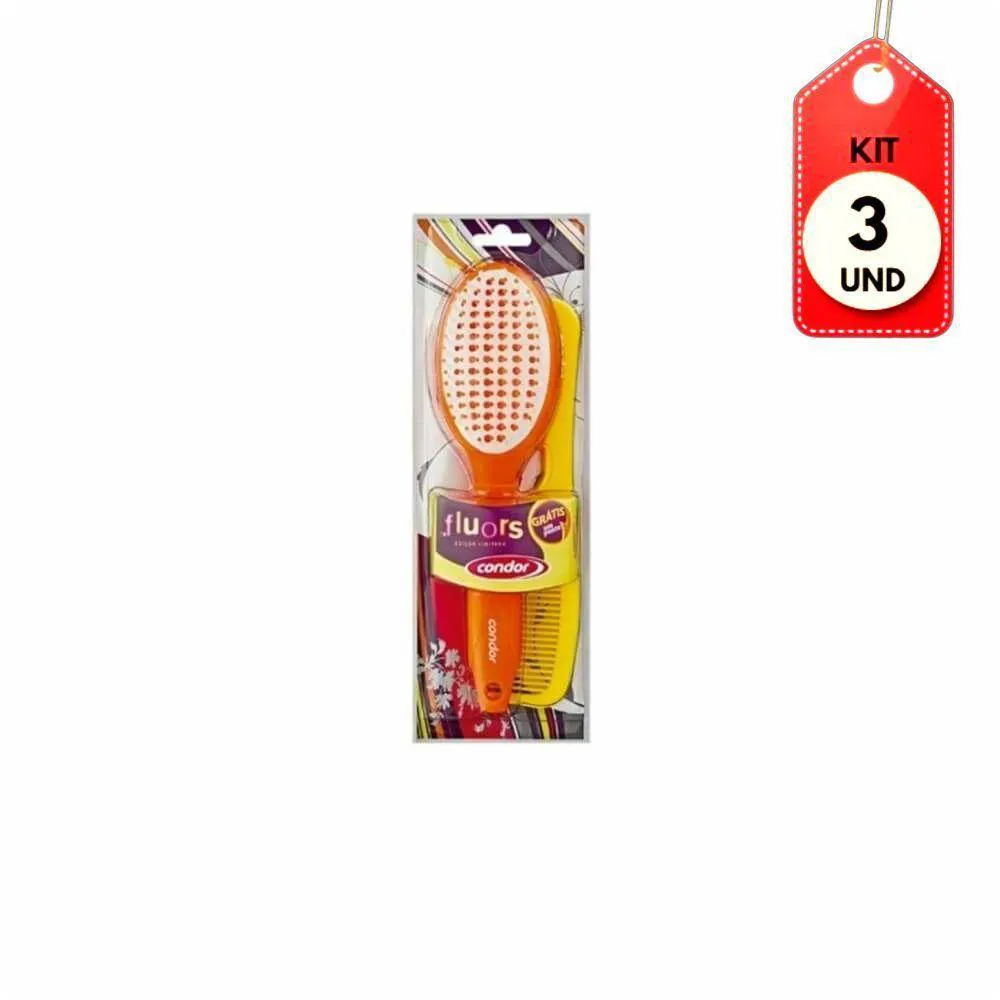 Kit C/03 Condor 6801 Escova Cabelo Redonda E Pente