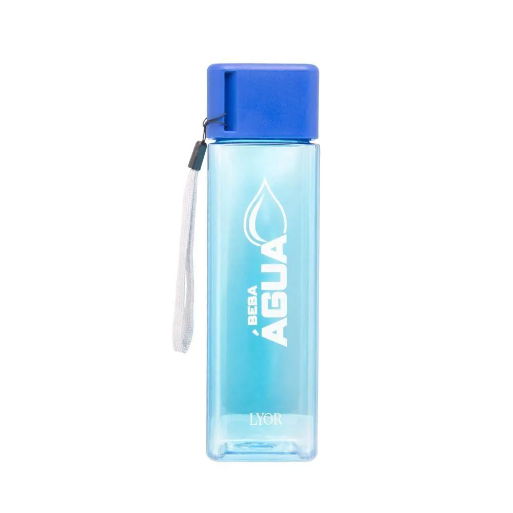 Garrafa Squeeze Quadrada Poliestireno Translúcida Azul 450ml