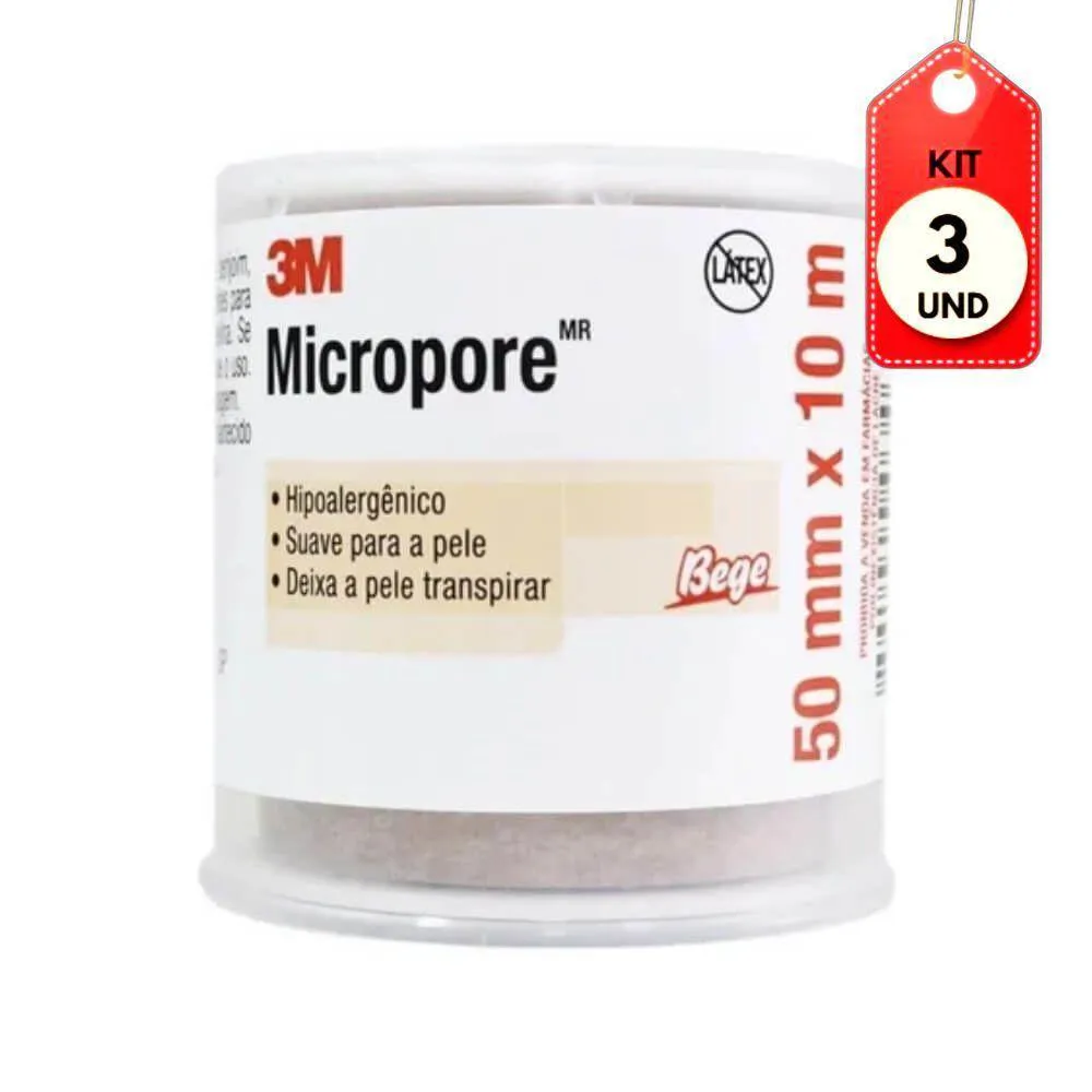 Kit C-03 3m Micropore Hospitalar Bege 50mmx10m