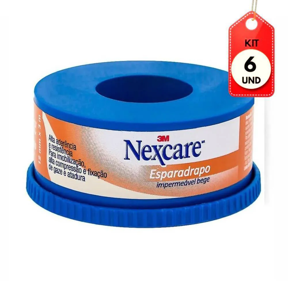 Kit C/06 3m Esparadrapo Impermeável Bege 1.2cmx3m