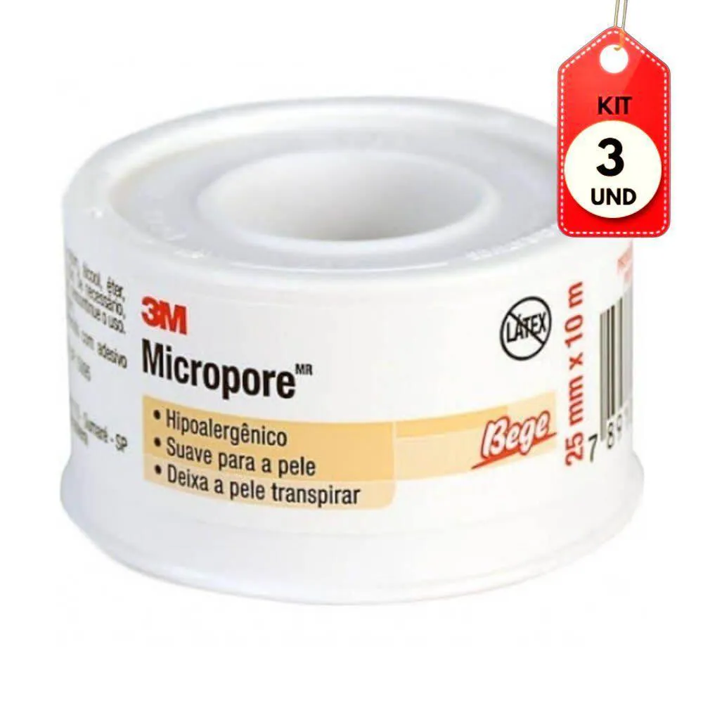 Kit C-03 3m Micropore Hospitalar Bege 25mmx10m