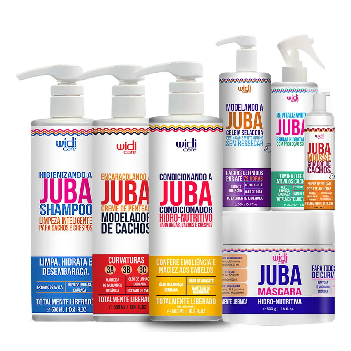Kit Widi Care Juba Shampoo, Encaracolando, Bruma, Geleia, Mousse, Condicionador e Máscara