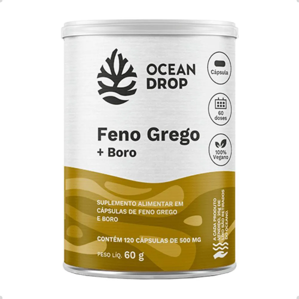 Feno Grego + Boro Vegano 500mg 120 Capsulas Ocean Drop Natural