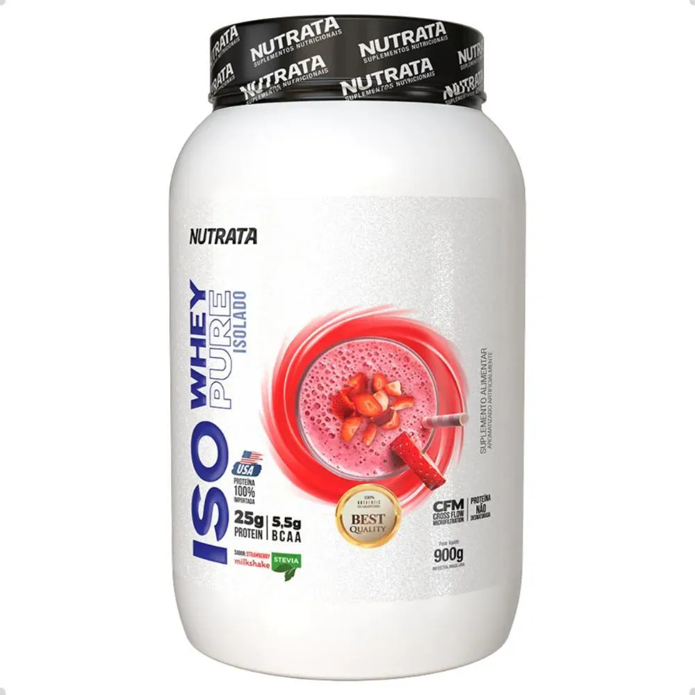 ISO Whey Pure Protein 25g de Proteina 900g Nutrata Morango