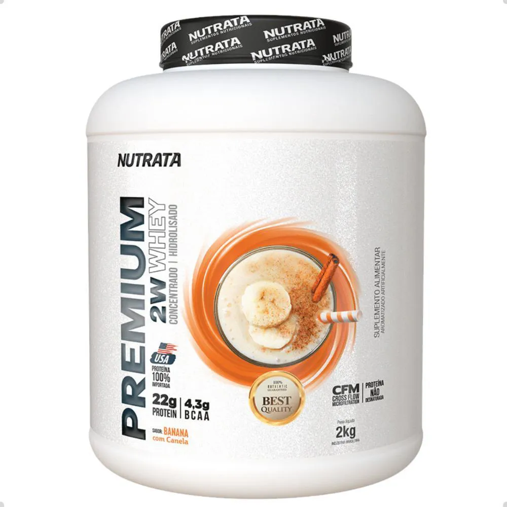 Premium Whey 2W Concentrado Isolado 2Kg Nutrata Banana COM Canela