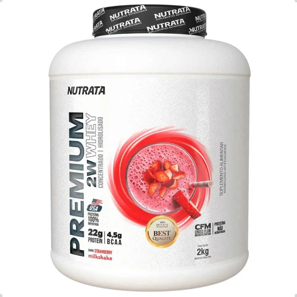 Premium Whey 2W Concentrado Isolado 2Kg Nutrata Morango