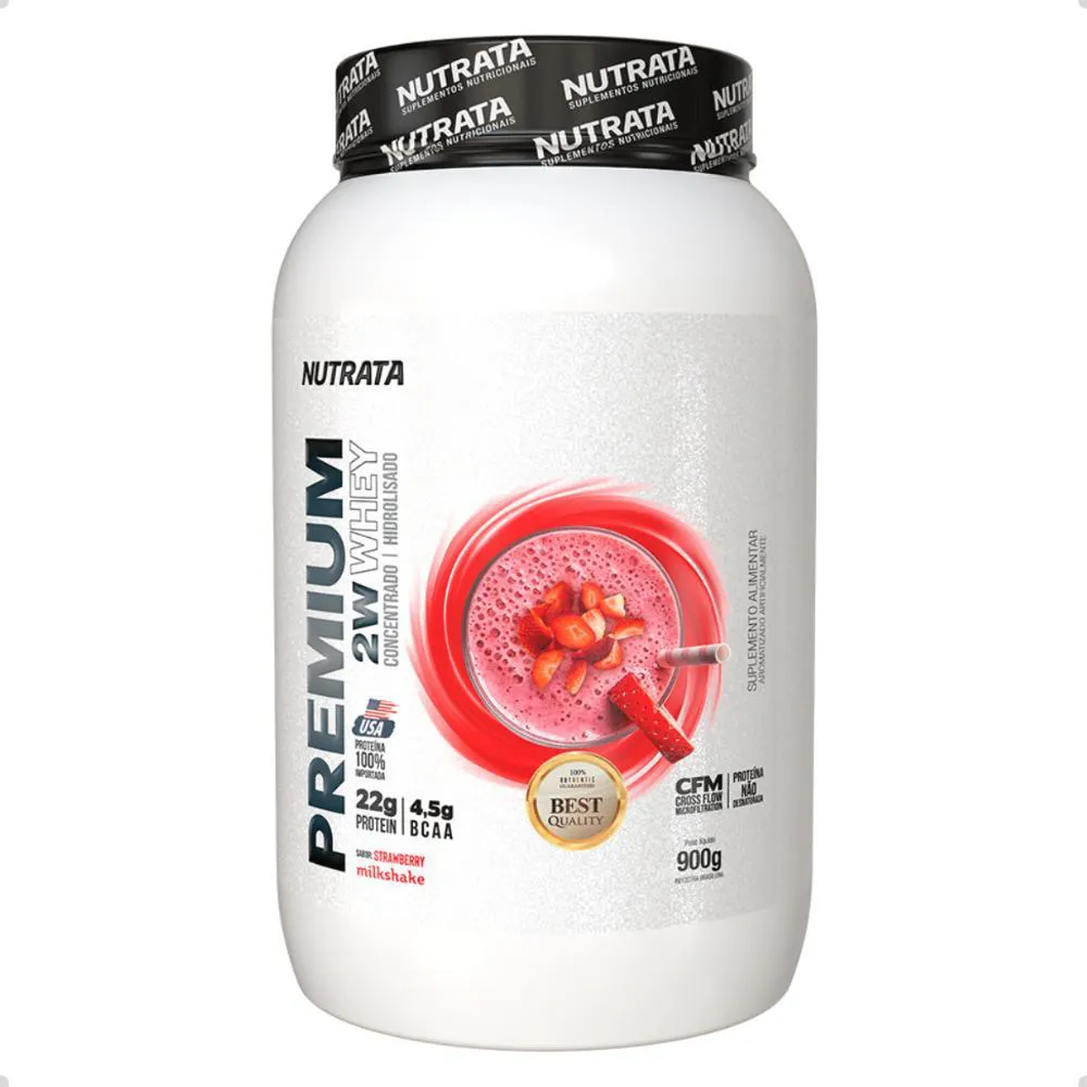 Premium Whey 2W Concentrado Isolado 900g Nutrata Morango